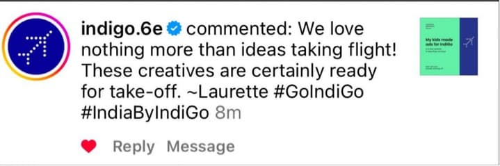 IndiGo comment recognising the LinkedIn travel headline